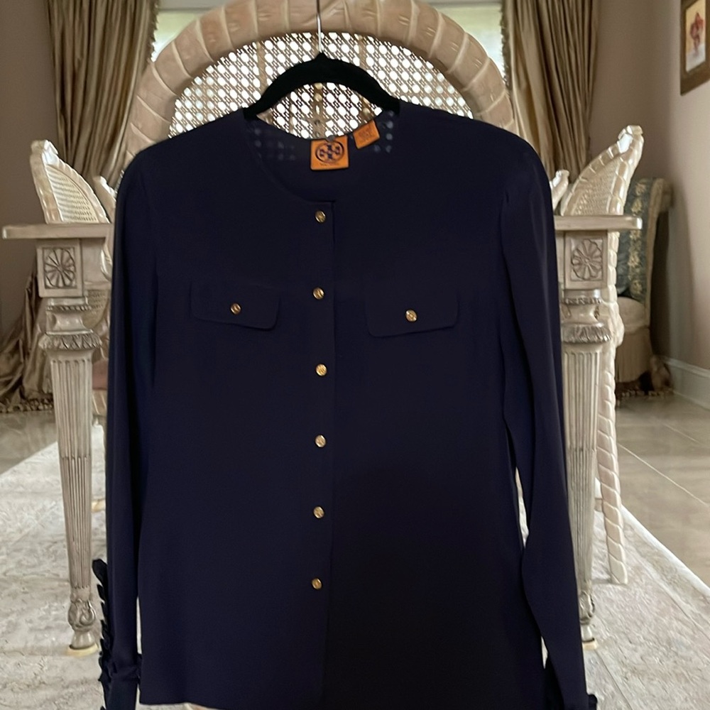 Tory Burch silk navy blue shirt size 8